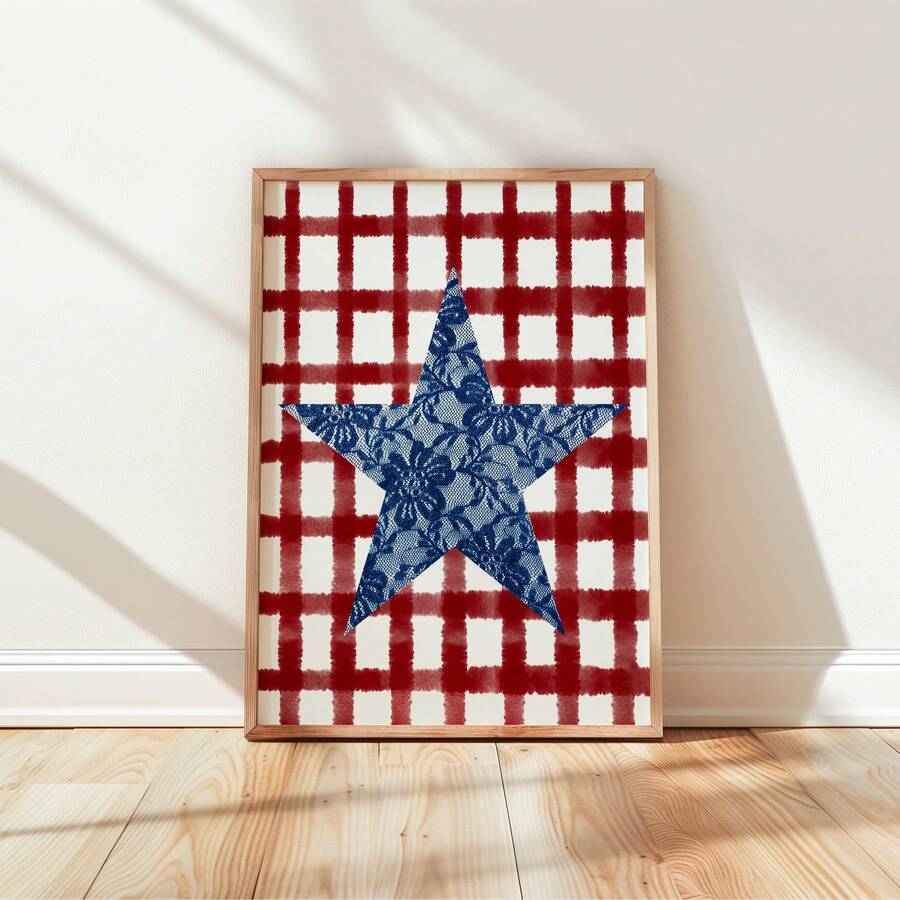 Patriotic star wall art in light wood frame