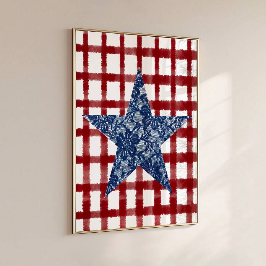 Patriotic star wall art in light wood frame