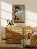 Open shutters and seaside village framed wall art