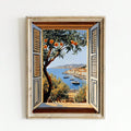 Coastal open window print in ornate distressed frame