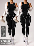 seamless sleeveless full length sports jumpsuit with high neck back zipper and contrast contour piping image 4