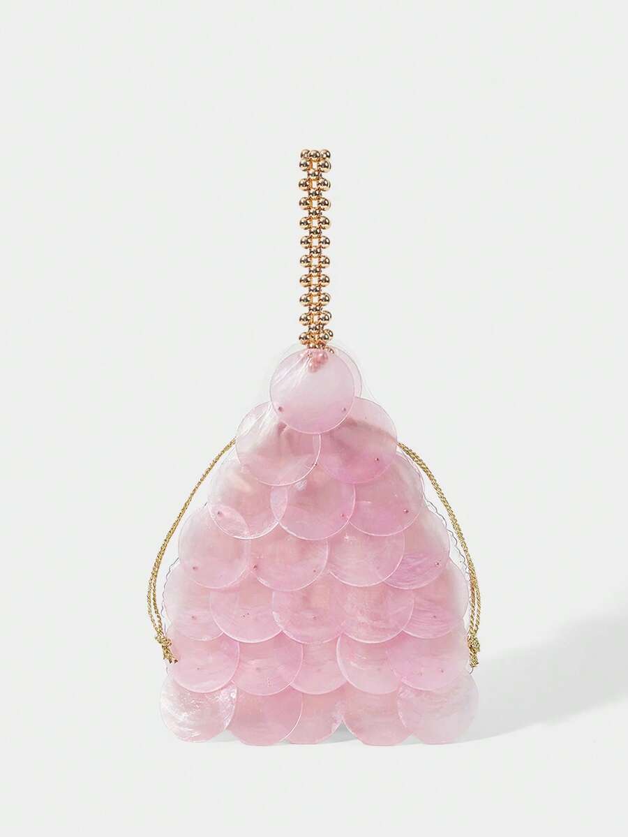 Pink mermaid scale handbag with overlapping round paillettes