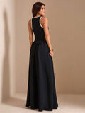 Black and white A-line maxi dress back view