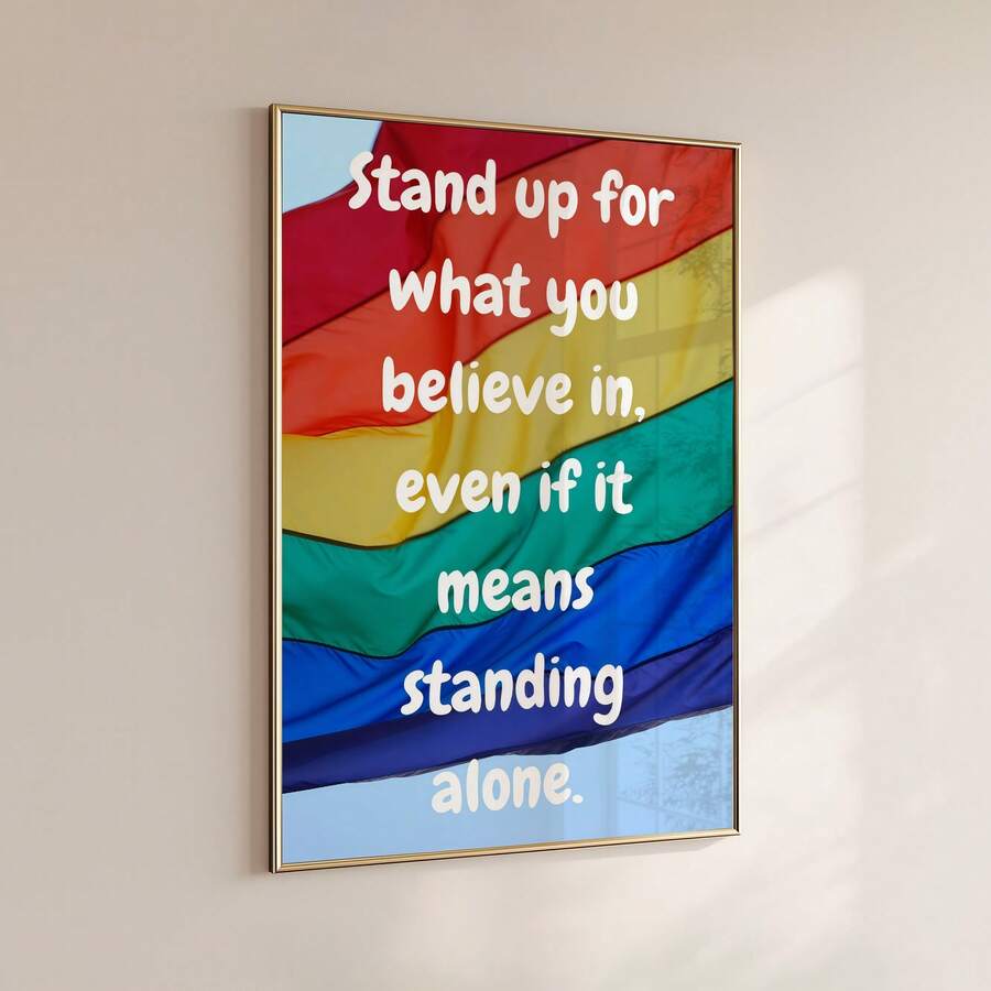Rainbow motivational quote poster in gold frame mockup