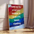 Motivational rainbow quote art in living room styling