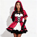 Front view of red hooded Little Red Riding Hood costume with cape