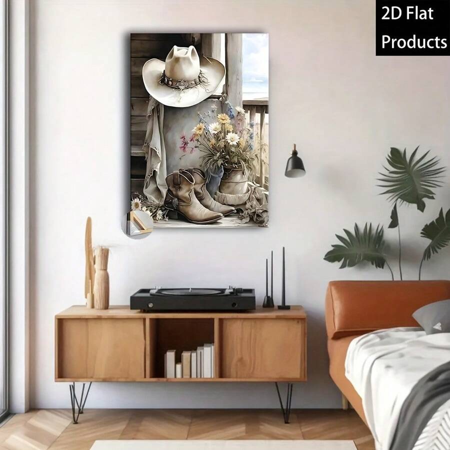 Rustic western canvas wall art in living room styling
