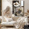 2D flat cowboy hat and boots print on wall