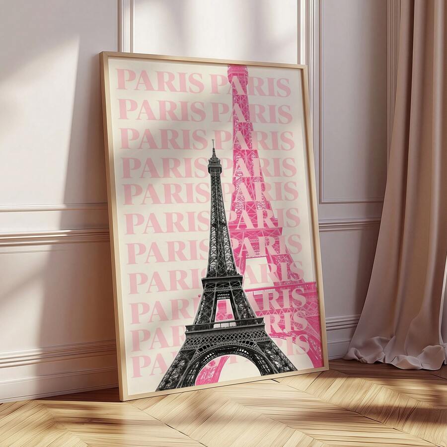 The Pink Paris Eiffel Tower Canvas Wall Art Y2K Poster for Bedroom Dorm Decor combines the romantic charm of Paris with a playful Y2K-inspired aesthetic. Featuring a stylish Eiffel Tower scene in soft pink tones, this artwork brings together feminine colors, nostalgic details, and youthful energy to create a dreamy statement piece for modern spaces.