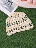 Ivory granny square flower crochet cap with rhinestone centers