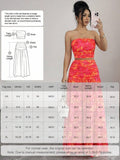 Styled view of floral strapless crop top and maxi skirt set showing visible color, print, and silhouette