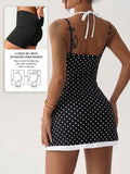 polka dot cami sports mini dress and matching shorts set with adjustable straps and side pocket image 3