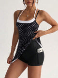 polka dot cami sports mini dress and matching shorts set with adjustable straps and side pocket image 1