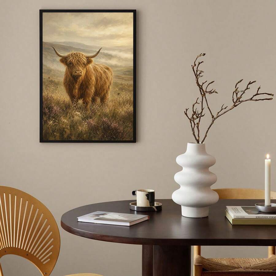 Canvas back and black frame detail for Highland cow artwork