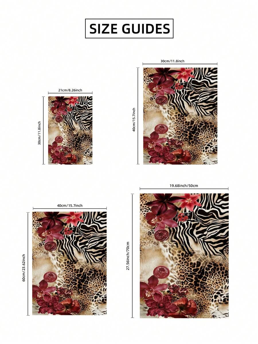Leopard and zebra floral canvas print size guide in four portrait dimensions