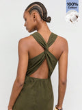 Casual Mid-Length Dress with Hollow Embroidery and Twist Back for Vacation Outfits