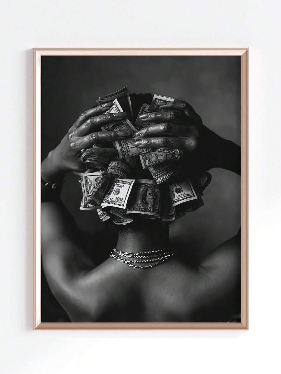 Luxury money portrait wall decor with U.S. dollar bill motif