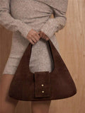 Dark brown suede-look soft hobo handbag with integrated loop handles