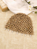 Ivory granny square flower crochet cap with rhinestone centers