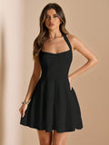 Black square neck mini dress close front view