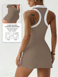 polo tennis golf mini dress with liner shorts, pocket, white collar, contrast side panels and racerback active fit image 24