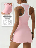 polo tennis golf mini dress with liner shorts, pocket, white collar, contrast side panels and racerback active fit image 16