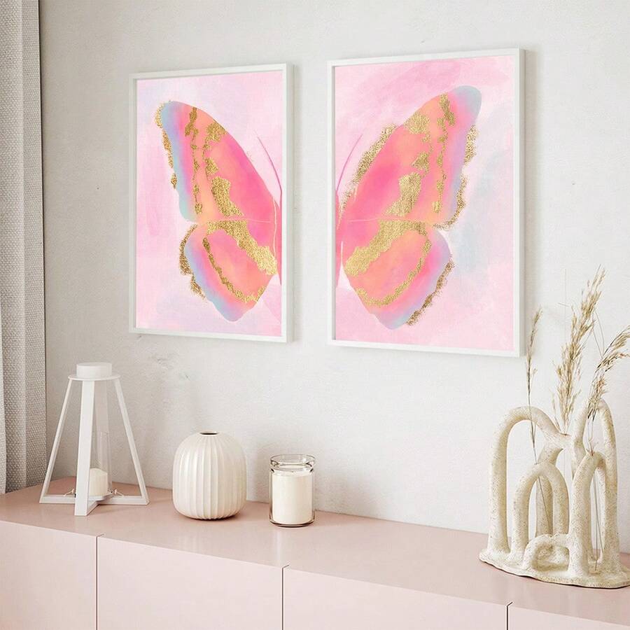 Soft glam butterfly wall decor with natural frame