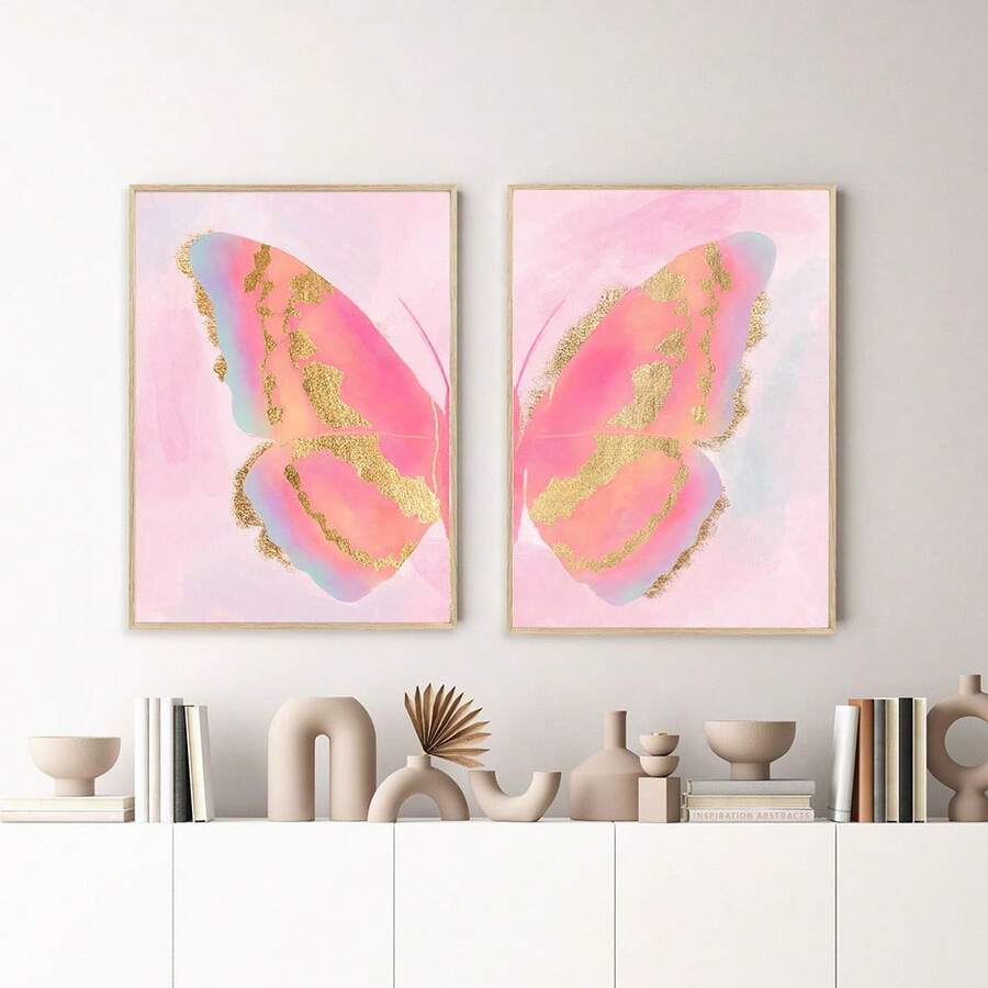 Abstract butterfly wings with lavender blue and gold accents