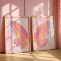 Pastel butterfly canvas set above a bedroom console