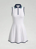collared half zip sleeveless tennis golf mini dress with contrast trim image 9