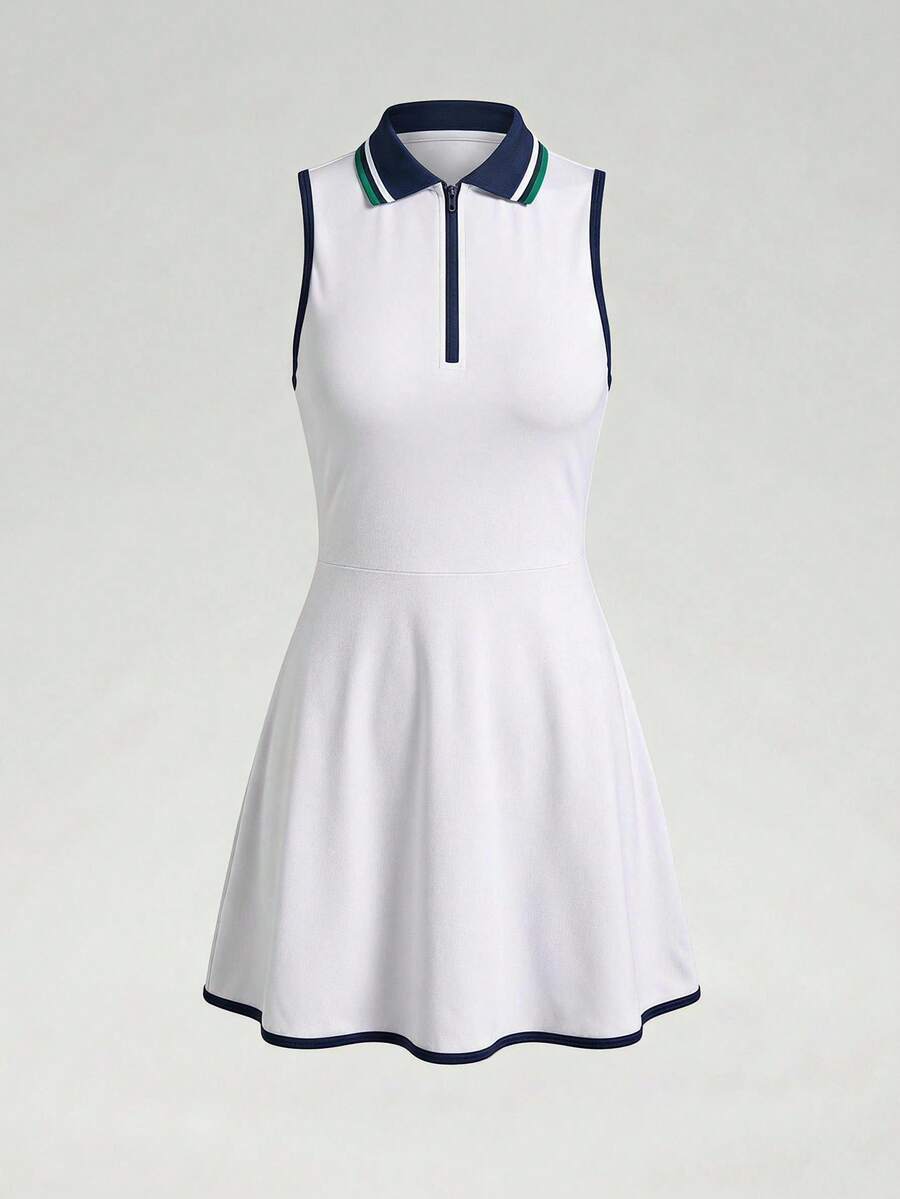 collared half zip sleeveless tennis golf mini dress with contrast trim image 9