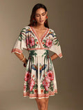 Tropical mesh flutter sleeve resort cover up dress at sunset