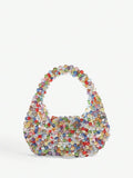 Colorful beaded crescent mini bag with red blue green yellow and clear beads