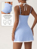 polka dot cami sports mini dress and matching shorts set with adjustable straps and side pocket image 14