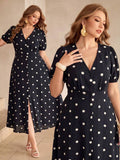 Shop a blue and white polka dot linen maxi dress for women. Perfect for French-inspired summer style, vacations, brunch, beach days, and casual outings.