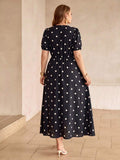 Shop a blue and white polka dot linen maxi dress for women. Perfect for French-inspired summer style, vacations, brunch, beach days, and casual outings.