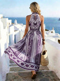 Chic French Vintage Halter Neck A-Line Dress for Spring and Summer Elegance