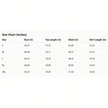 Size chart for cropped blazer and pleated mini skirt two-piece outfit