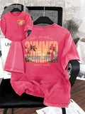 Military green relaxed T-shirt with a beach sunset and palm tree back print