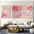 Lavender and pink fluid marble panel in a slim gold frame