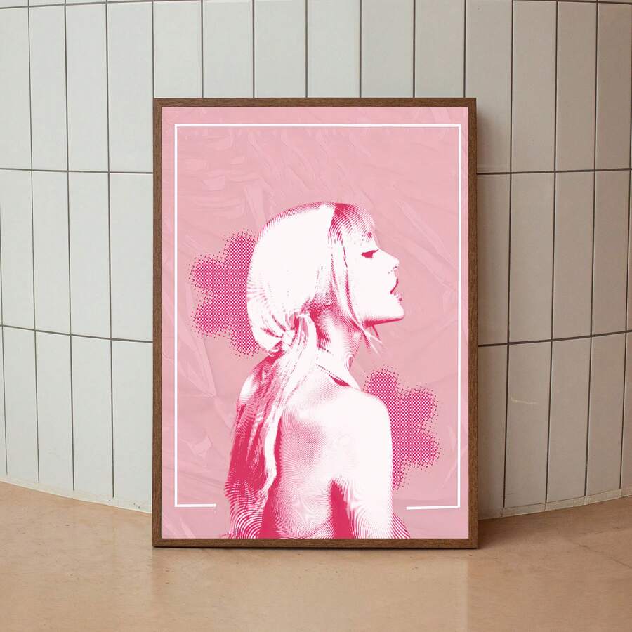 Pink profile portrait wall decor with white border