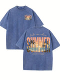 Size chart for the relaxed washed cotton summer graphic T-shirt