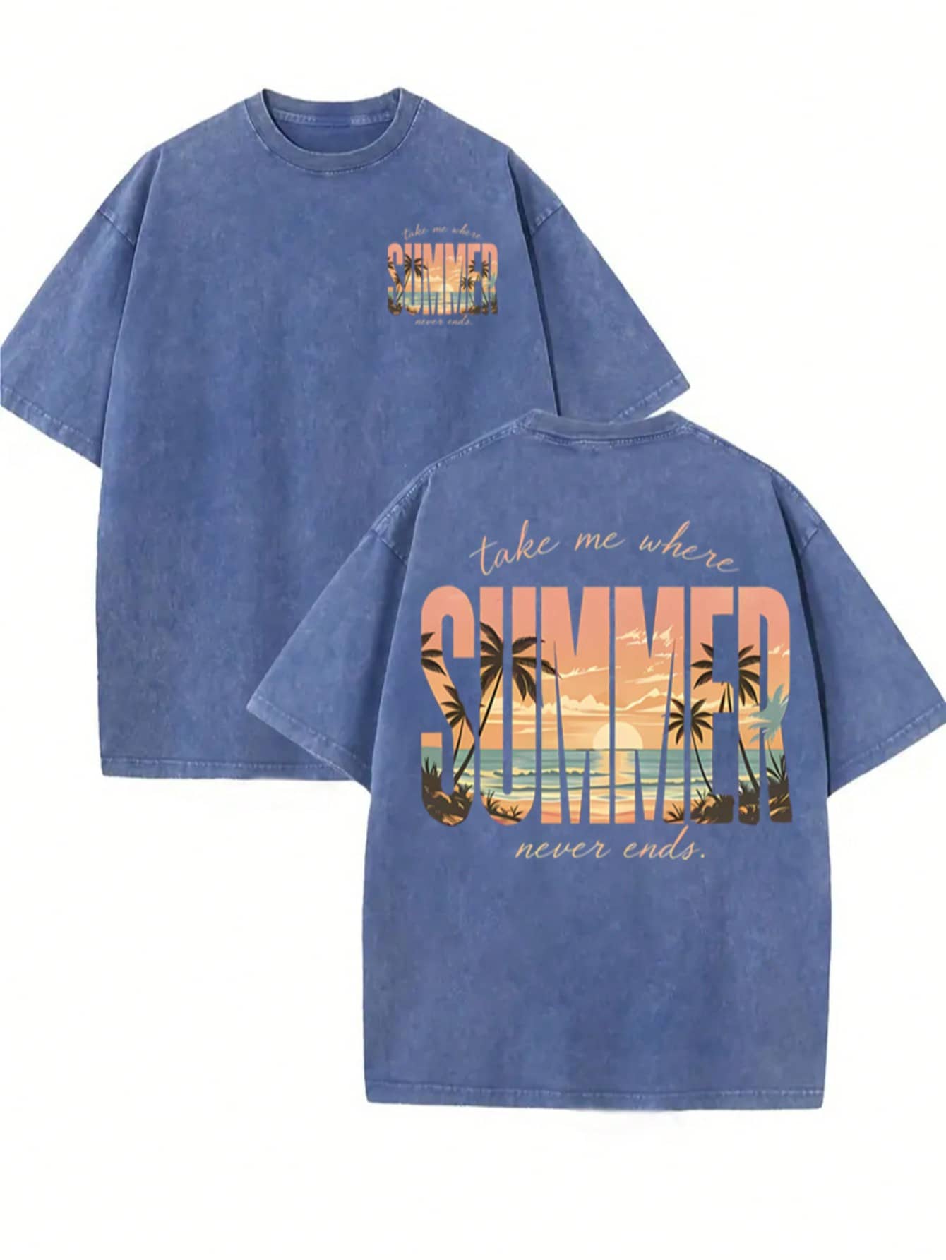 Size chart for the relaxed washed cotton summer graphic T-shirt
