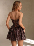 Champagne party mini dress with reflective sequin surface