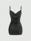 Cadet blue fitted mini dress with slim silhouette
