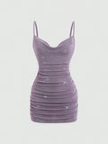 Multicolor ruched backless mini dress for party styling