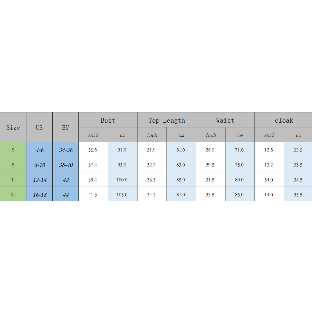 Size chart for women’s Queen of Hearts Halloween costume in S through XXL