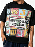 Men’s black What Would Jesus Do graphic T-shirt front view