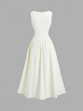 Apricot full-skirt dress with lightweight textured fabric