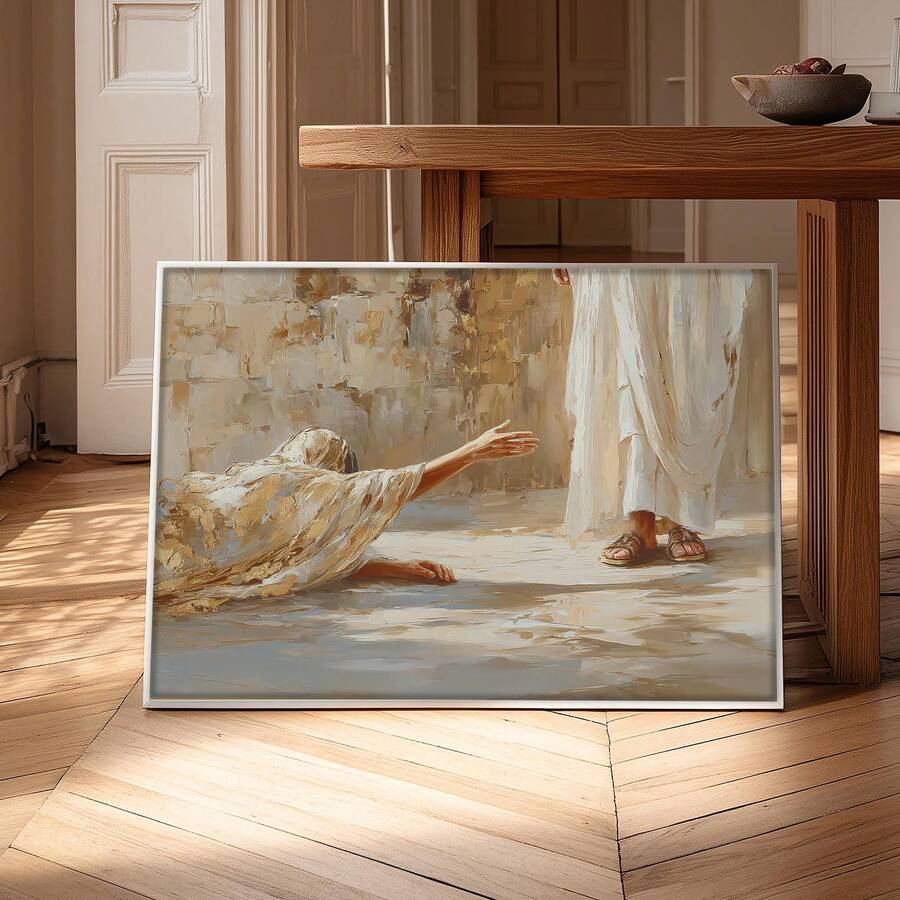 Woman Touching Jesus' Robe Canvas Wall Art, Vintage Christian Healing Religious Print